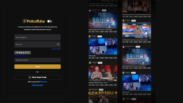 Tampilan antarmuka platform PoliceTube yang menampilkan halaman login. (Tangkap layar halaman website PoliceTube)