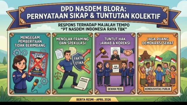 DPD NasDem Blora Kecam Narasi Majalah Tempo: Sebut Framing ‘PT NasDem Indonesia Raya Tbk’ Tendensius dan Maladministrasi Informasi